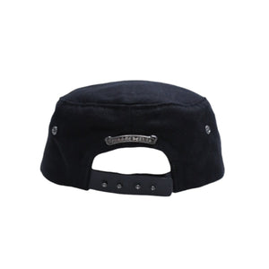 極美品 CHROME HEARTS クロムハーツ コンバットキャップ クロスパッチ U.S.A製 コットン レザー ブラック ワンサイズ 中古 4a008428
