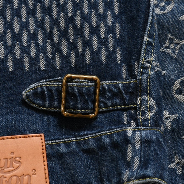 新品同様品 LOUIS VUITTON×NIGO ルイヴィトン ニゴ ジャイアントダミエウェーブス デニムジャケット ニゴー モノグラム HJA10WUZC サイズ54 ブルー 中古 4a008713