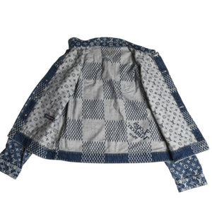 新品同様品 LOUIS VUITTON×NIGO ルイヴィトン ニゴ ジャイアントダミエウェーブス デニムジャケット ニゴー モノグラム HJA10WUZC サイズ54 ブルー 中古 4a008713