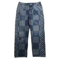 新品同様品 LOUIS VUITTON x NIGO ルイヴィトン ニゴ デニムパンツ ジャイアントダミエウェーブスモノグラム HJD10WUZC サイズ38 ブルー 4a008712