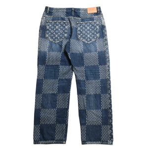 新品同様品 LOUIS VUITTON x NIGO ルイヴィトン ニゴ デニムパンツ ジャイアントダミエウェーブスモノグラム HJD10WUZC サイズ38 ブルー 4a008712