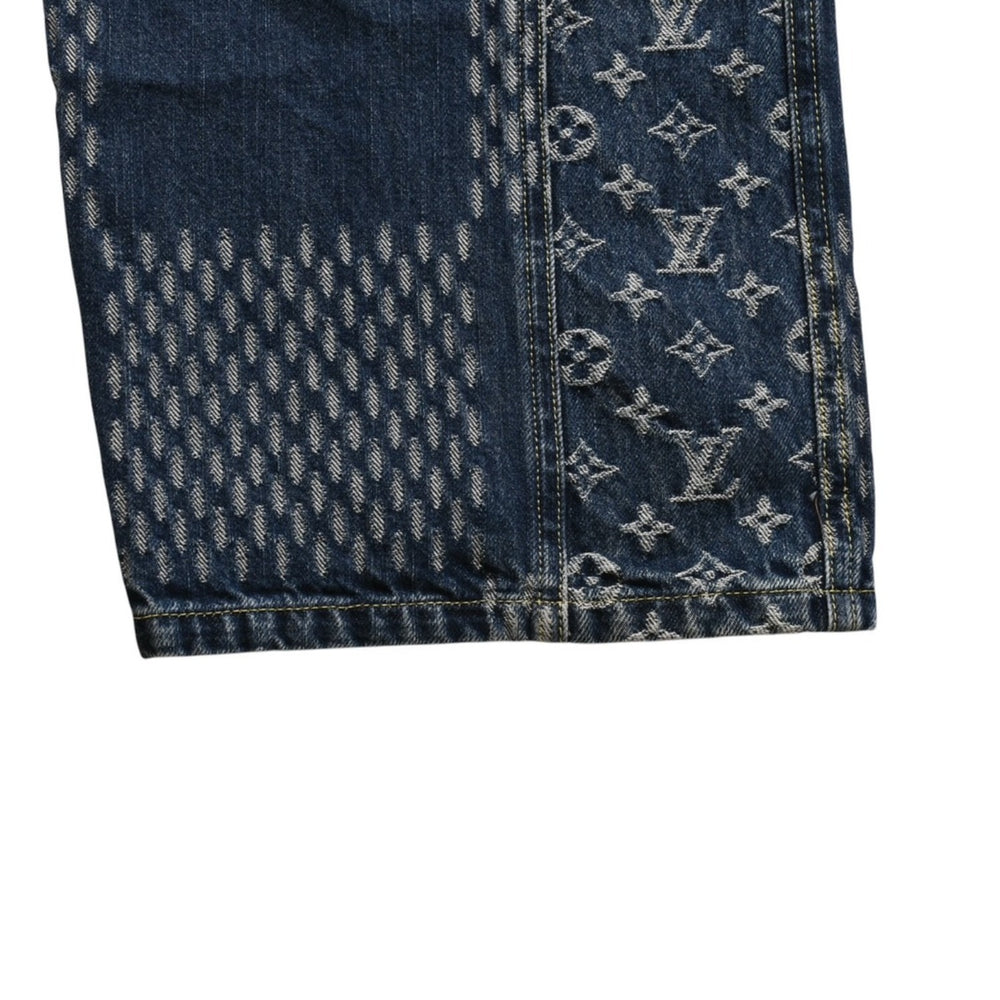 新品同様品 LOUIS VUITTON x NIGO ルイヴィトン ニゴ デニムパンツ ジャイアントダミエウェーブスモノグラム HJD10WUZC サイズ38 ブルー 4a008712