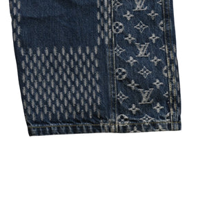 新品同様品 LOUIS VUITTON x NIGO ルイヴィトン ニゴ デニムパンツ ジャイアントダミエウェーブスモノグラム HJD10WUZC サイズ38 ブルー 4a008712