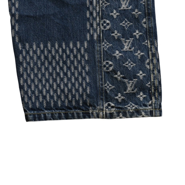 新品同様品 LOUIS VUITTON x NIGO ルイヴィトン ニゴ デニムパンツ ジャイアントダミエウェーブスモノグラム HJD10WUZC サイズ38 ブルー 4a008712