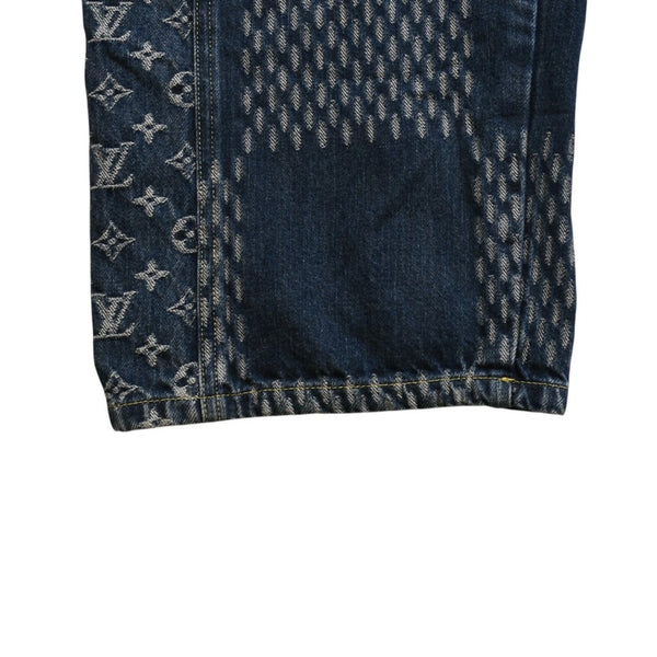 新品同様品 LOUIS VUITTON x NIGO ルイヴィトン ニゴ デニムパンツ ジャイアントダミエウェーブスモノグラム HJD10WUZC サイズ38 ブルー 4a008712
