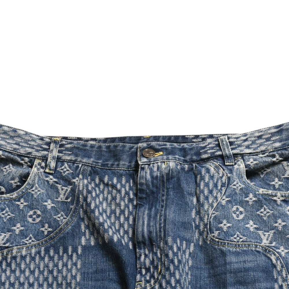 Like new LOUIS VUITTON x NIGO Denim pants Giant Damier Waves Monogram HJD10WUZC Size 38 Blue 4a008712