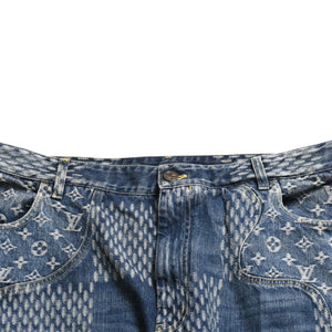 新品同様品 LOUIS VUITTON x NIGO ルイヴィトン ニゴ デニムパンツ ジャイアントダミエウェーブスモノグラム HJD10WUZC サイズ38 ブルー 4a008712