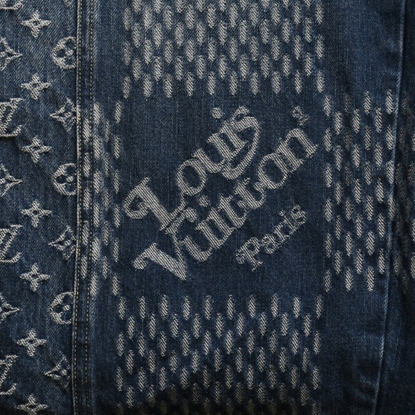 新品同様品 LOUIS VUITTON x NIGO ルイヴィトン ニゴ デニムパンツ ジャイアントダミエウェーブスモノグラム HJD10WUZC サイズ38 ブルー 4a008712