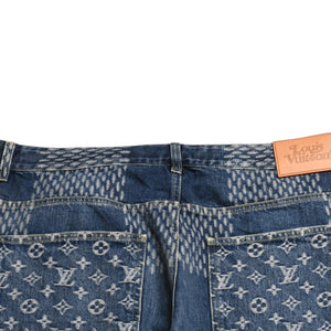 新品同様品 LOUIS VUITTON x NIGO ルイヴィトン ニゴ デニムパンツ ジャイアントダミエウェーブスモノグラム HJD10WUZC サイズ38 ブルー 4a008712