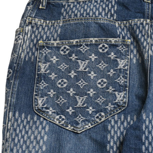 新品同様品 LOUIS VUITTON x NIGO ルイヴィトン ニゴ デニムパンツ ジャイアントダミエウェーブスモノグラム HJD10WUZC サイズ38 ブルー 4a008712