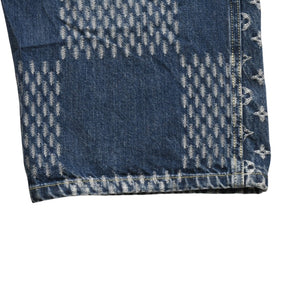 新品同様品 LOUIS VUITTON x NIGO ルイヴィトン ニゴ デニムパンツ ジャイアントダミエウェーブスモノグラム HJD10WUZC サイズ38 ブルー 4a008712