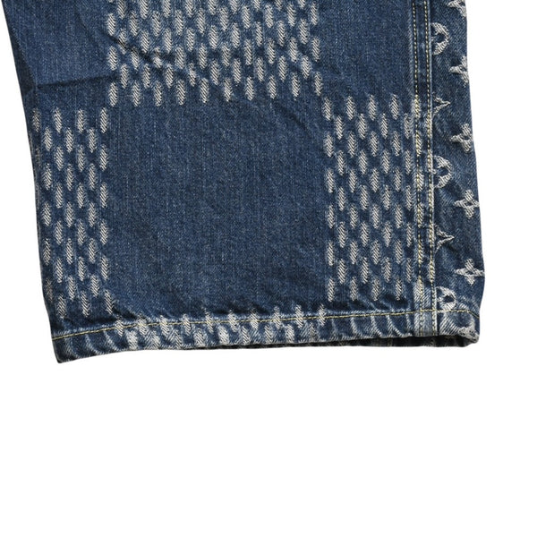 新品同様品 LOUIS VUITTON x NIGO ルイヴィトン ニゴ デニムパンツ ジャイアントダミエウェーブスモノグラム HJD10WUZC サイズ38 ブルー 4a008712