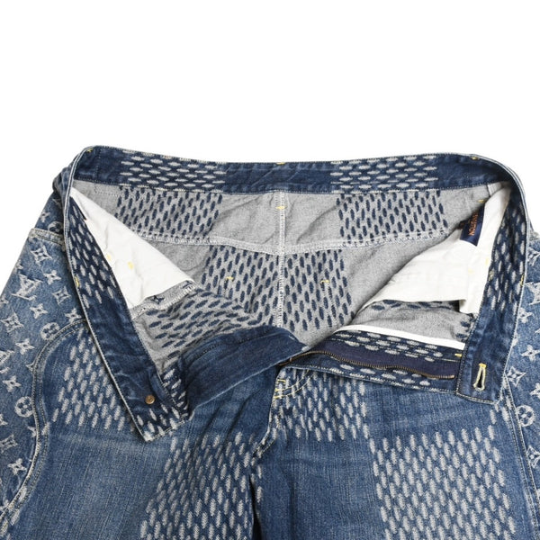 新品同様品 LOUIS VUITTON x NIGO ルイヴィトン ニゴ デニムパンツ ジャイアントダミエウェーブスモノグラム HJD10WUZC サイズ38 ブルー 4a008712