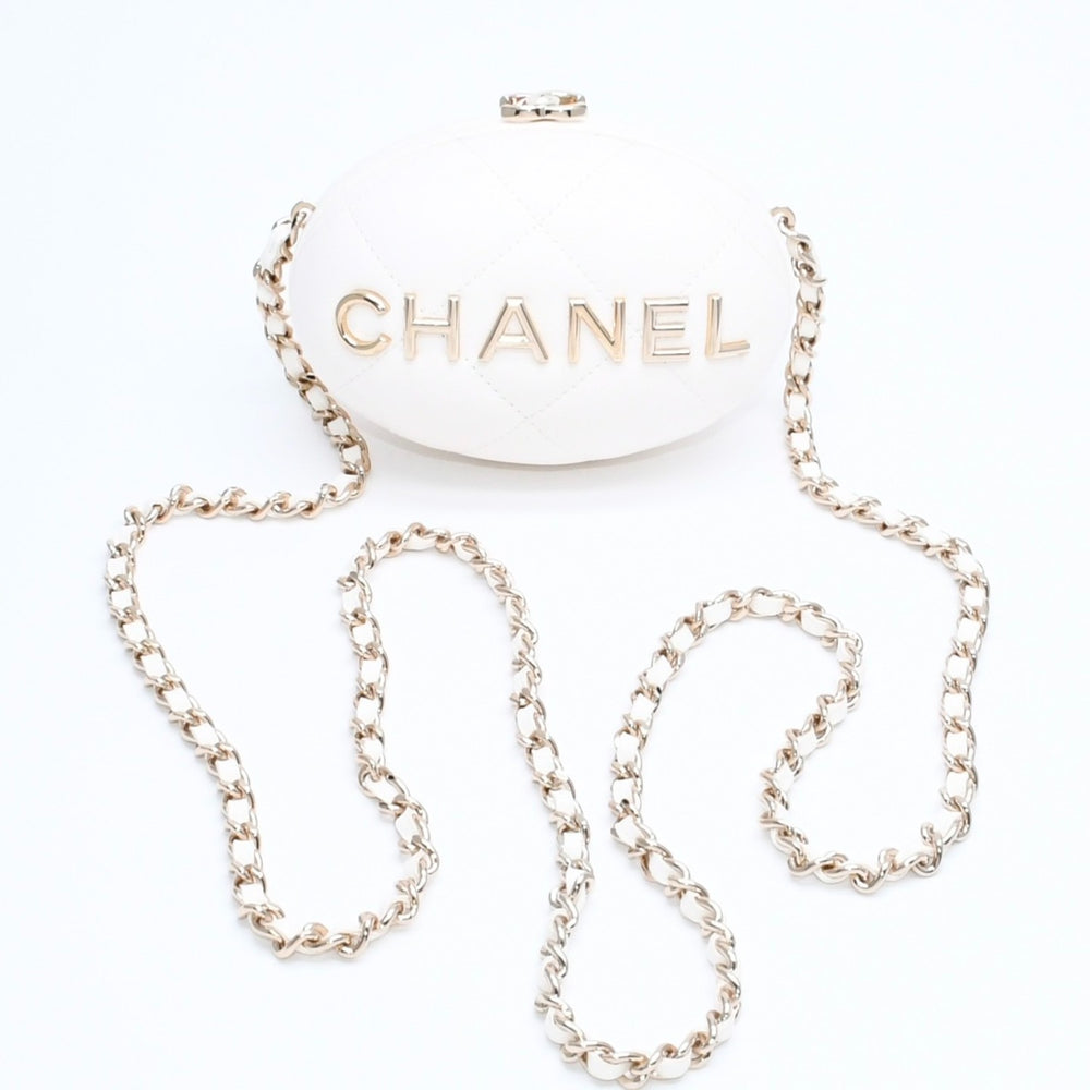 Like new CHANEL Matelasse Mini Bag Charm Random Number Made in Italy Lambskin White Silver Hardware Used 4a008680