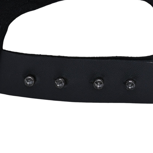 極美品 CHROME HEARTS クロムハーツ コンバットキャップ クロスパッチ U.S.A製 コットン レザー ブラック ワンサイズ 中古 4a008428