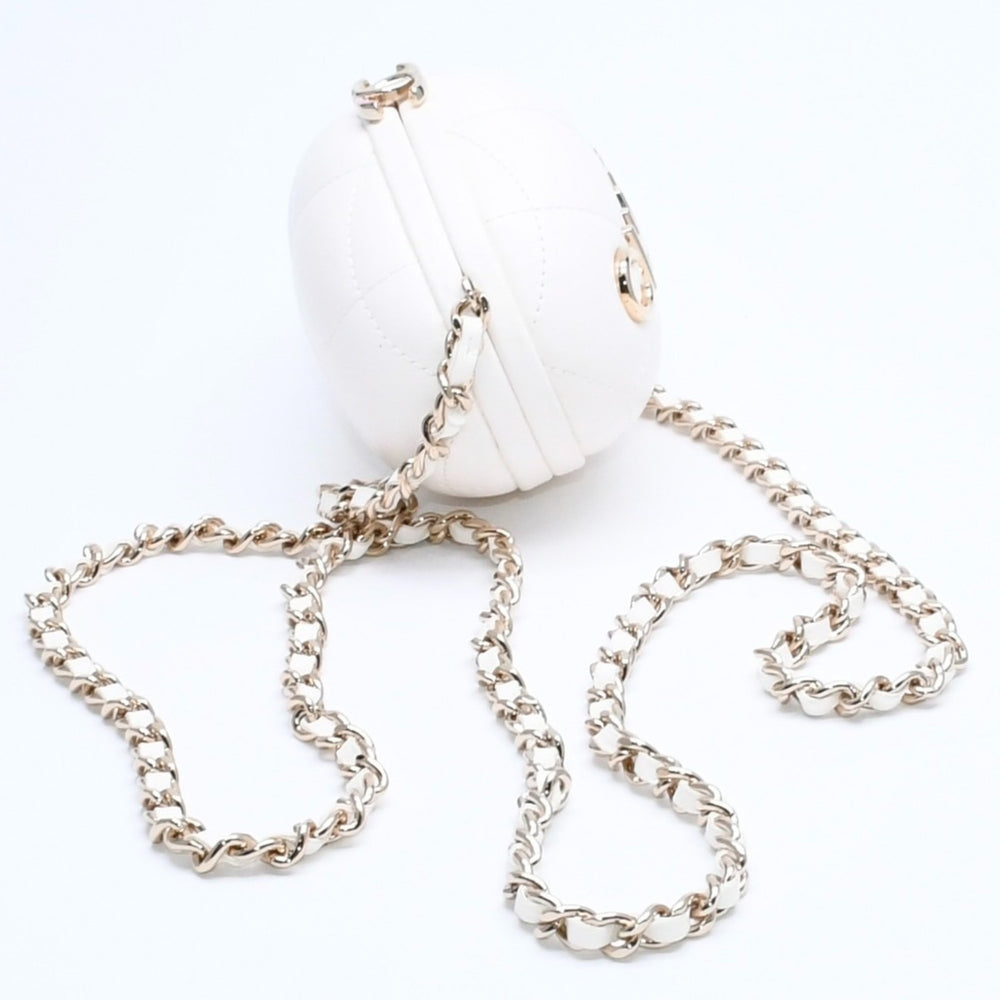 Like new CHANEL Matelasse Mini Bag Charm Random Number Made in Italy Lambskin White Silver Hardware Used 4a008680