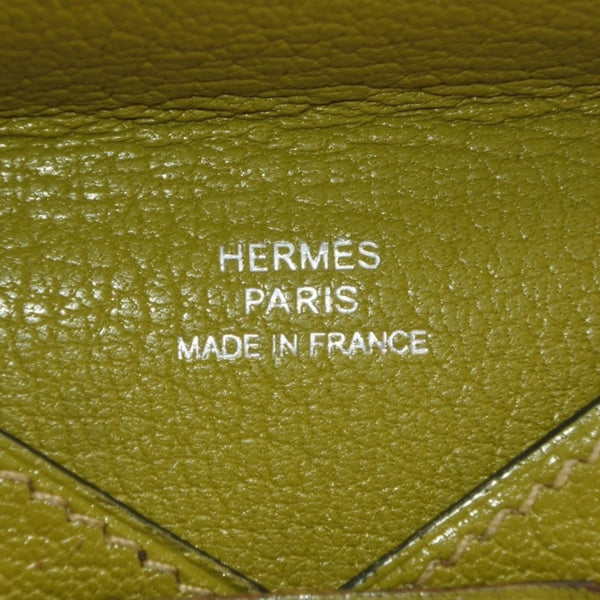 HERMES エルメス エンべロープ PM □K刻印 カードケース 名刺入れ 財布 レザー カーキ 美品 中古 4a000873