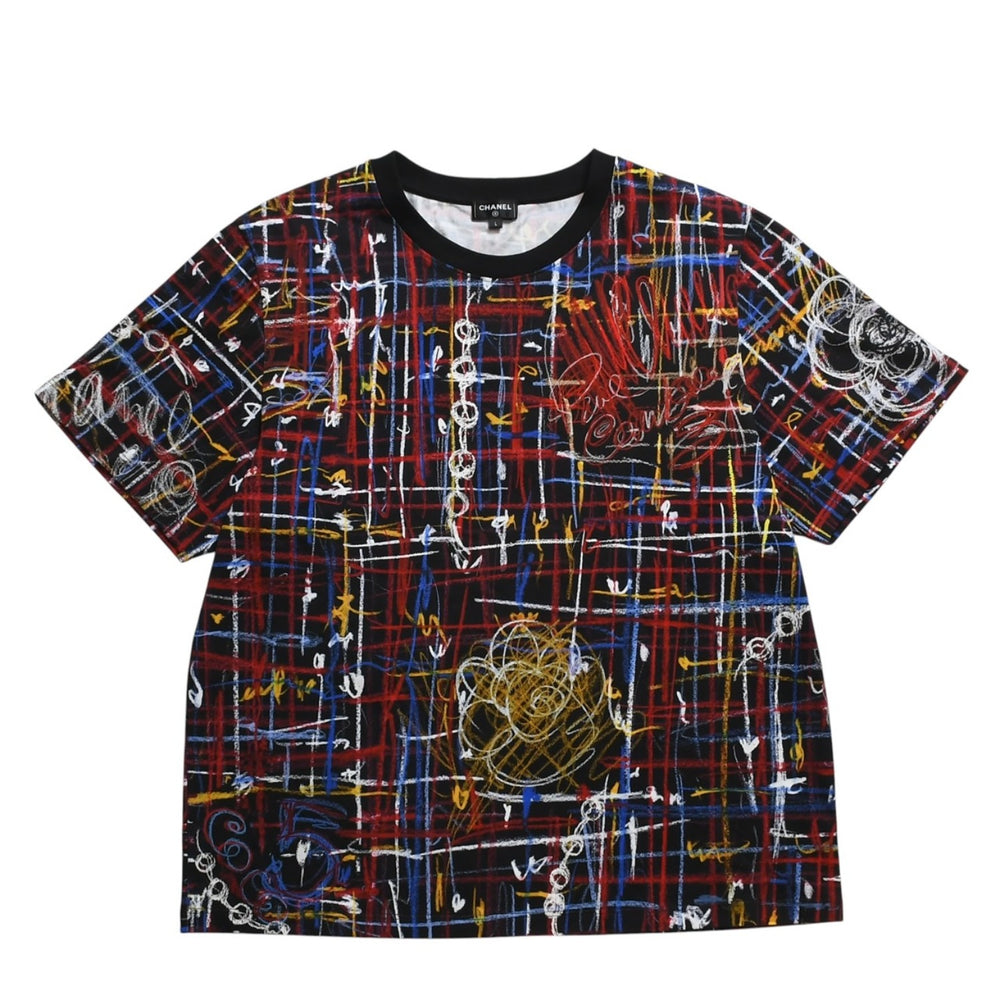 Like new CHANEL Short sleeve T-shirt P80614K11706 Size L Here mark Rhinestone Multicolor All over pattern Used 4a008733