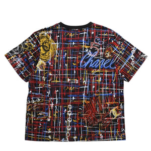 新品同様 CHANEL シャネル 半袖Tシャツ P80614K11706 サイズL ココマーク ラインストーン マルチカラー 総柄 中古 4a008733