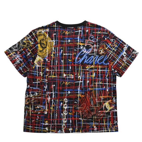 新品同様 CHANEL シャネル 半袖Tシャツ P80614K11706 サイズL ココマーク ラインストーン マルチカラー 総柄 中古 4a008733