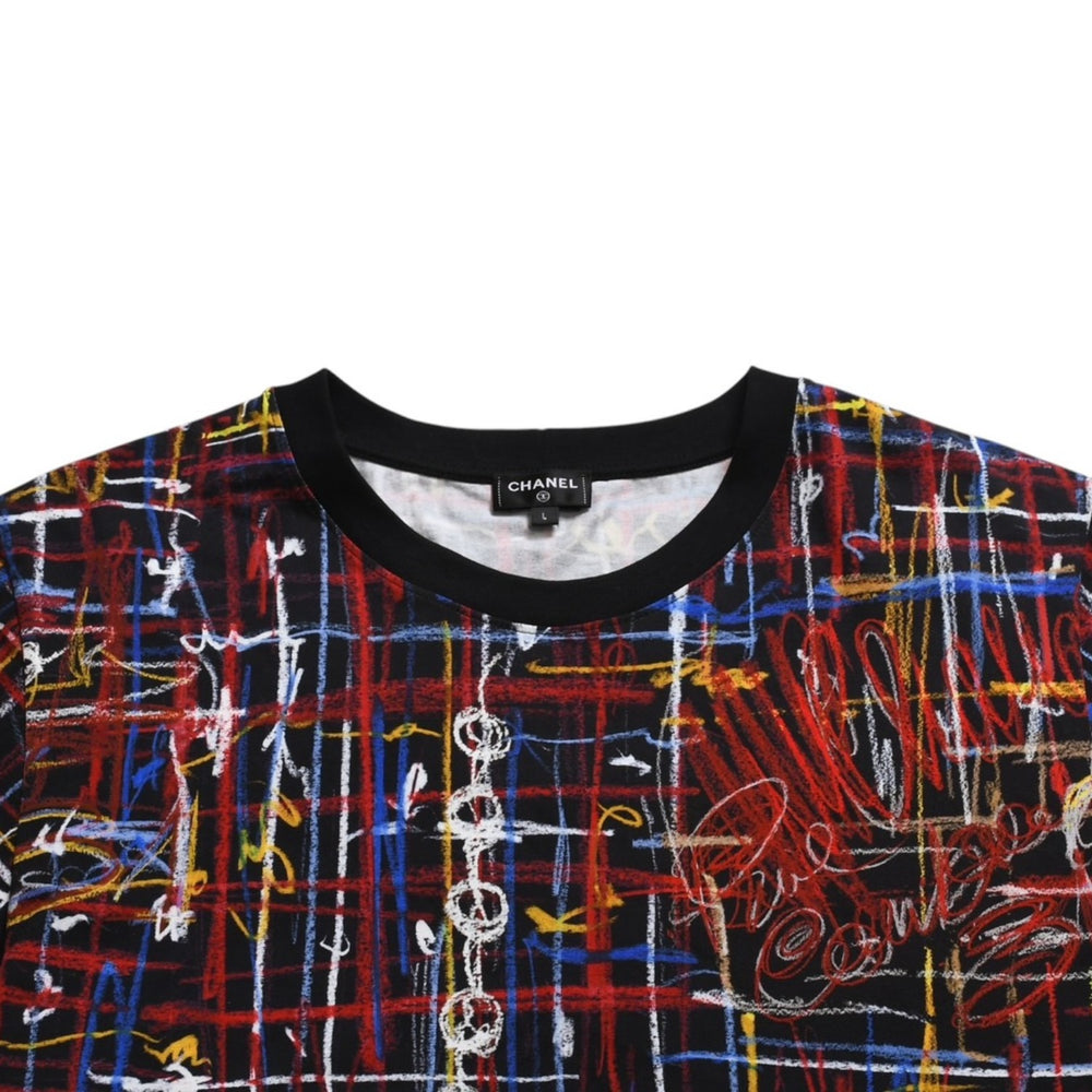 Like new CHANEL Short sleeve T-shirt P80614K11706 Size L Here mark Rhinestone Multicolor All over pattern Used 4a008733