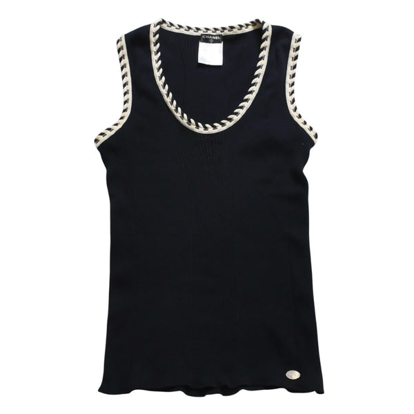 新品同様 CHANEL シャネル リブタンクトップ P28040K00039 サイズ38 ココマーク パンチングロゴ ネイビー アイボリー 中古 4a008644