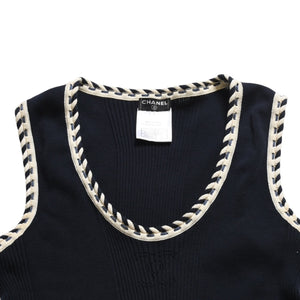 新品同様 CHANEL シャネル リブタンクトップ P28040K00039 サイズ38 ココマーク パンチングロゴ ネイビー アイボリー 中古 4a008644