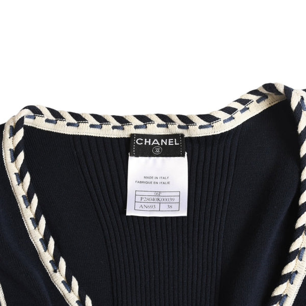 新品同様 CHANEL シャネル リブタンクトップ P28040K00039 サイズ38 ココマーク パンチングロゴ ネイビー アイボリー 中古 4a008644