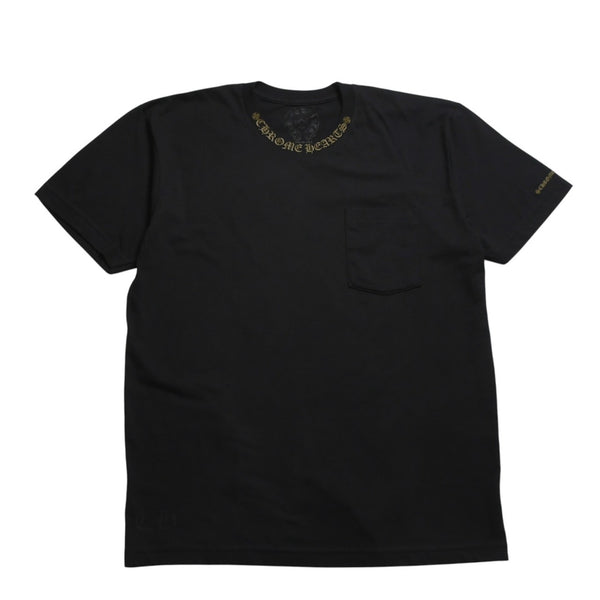 極美品 CHROME HEARTS クロムハーツ ネックロゴ 半袖Tシャツ サイズL スクロールラベルロゴ ブラック 新型 中古 4a009200