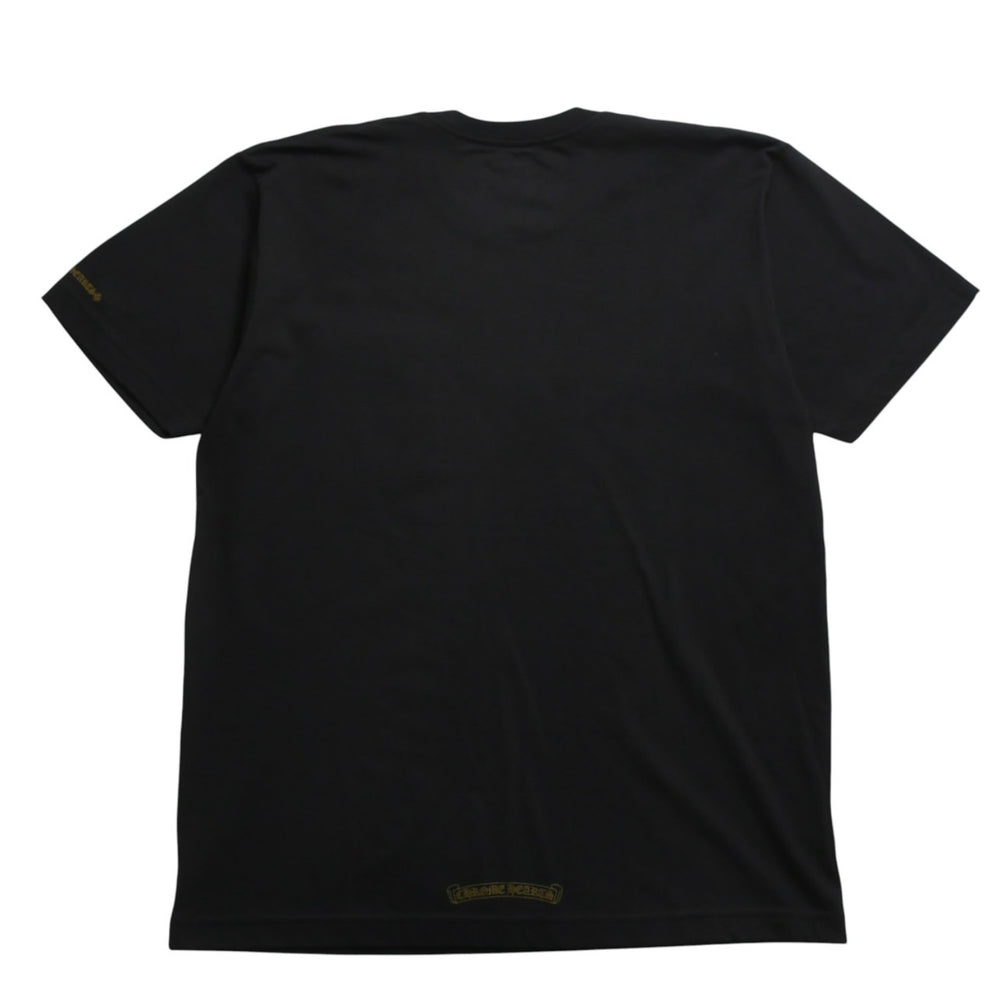 極美品 CHROME HEARTS クロムハーツ ネックロゴ 半袖Tシャツ サイズL スクロールラベルロゴ ブラック 新型 中古 4a009200