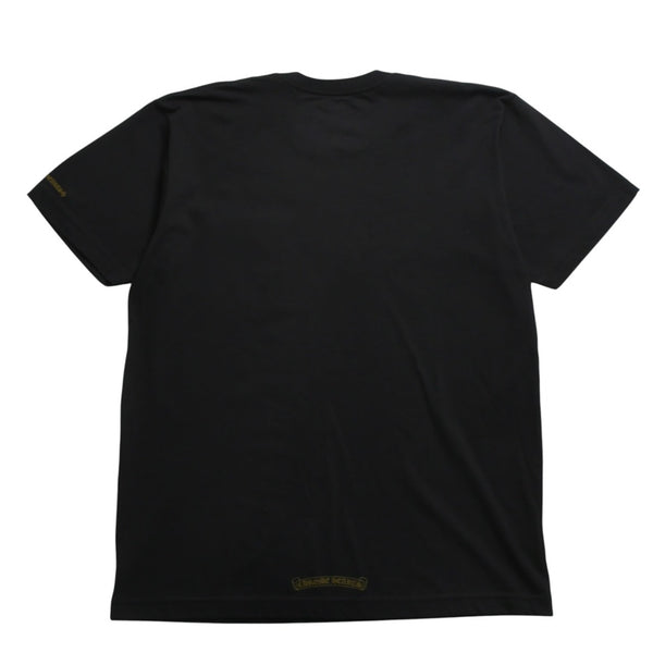 極美品 CHROME HEARTS クロムハーツ ネックロゴ 半袖Tシャツ サイズL スクロールラベルロゴ ブラック 新型 中古 4a009200