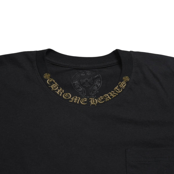 極美品 CHROME HEARTS クロムハーツ ネックロゴ 半袖Tシャツ サイズL スクロールラベルロゴ ブラック 新型 中古 4a009200