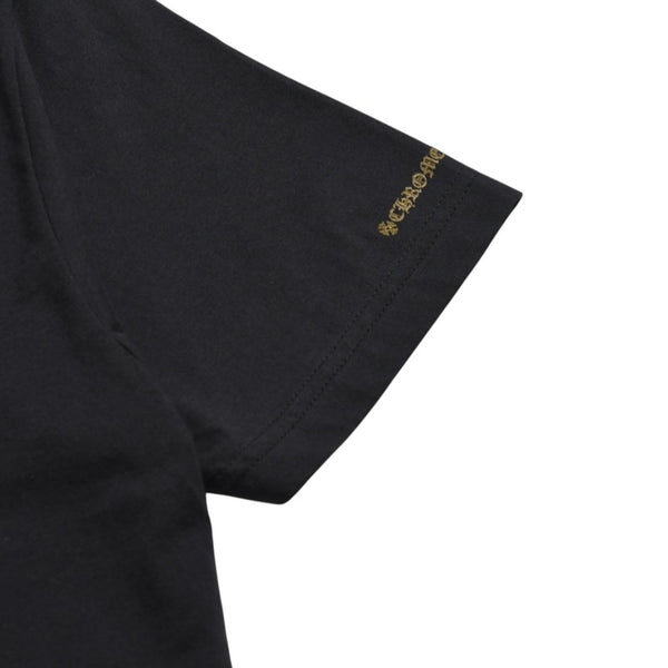 極美品 CHROME HEARTS クロムハーツ ネックロゴ 半袖Tシャツ サイズL スクロールラベルロゴ ブラック 新型 中古 4a009200