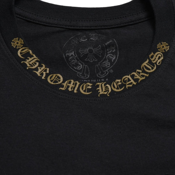 極美品 CHROME HEARTS クロムハーツ ネックロゴ 半袖Tシャツ サイズL スクロールラベルロゴ ブラック 新型 中古 4a009200