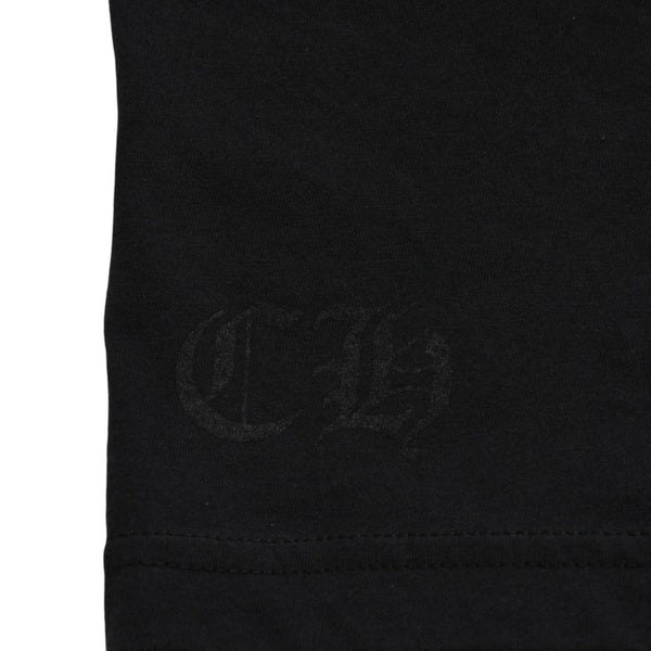 極美品 CHROME HEARTS クロムハーツ ネックロゴ 半袖Tシャツ サイズL スクロールラベルロゴ ブラック 新型 中古 4a009200