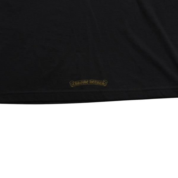 極美品 CHROME HEARTS クロムハーツ ネックロゴ 半袖Tシャツ サイズL スクロールラベルロゴ ブラック 新型 中古 4a009200