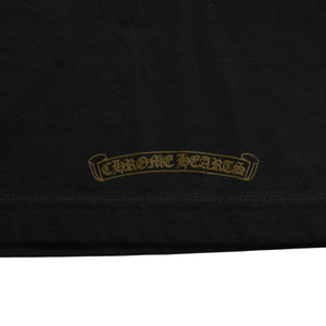 極美品 CHROME HEARTS クロムハーツ ネックロゴ 半袖Tシャツ サイズL スクロールラベルロゴ ブラック 新型 中古 4a009200