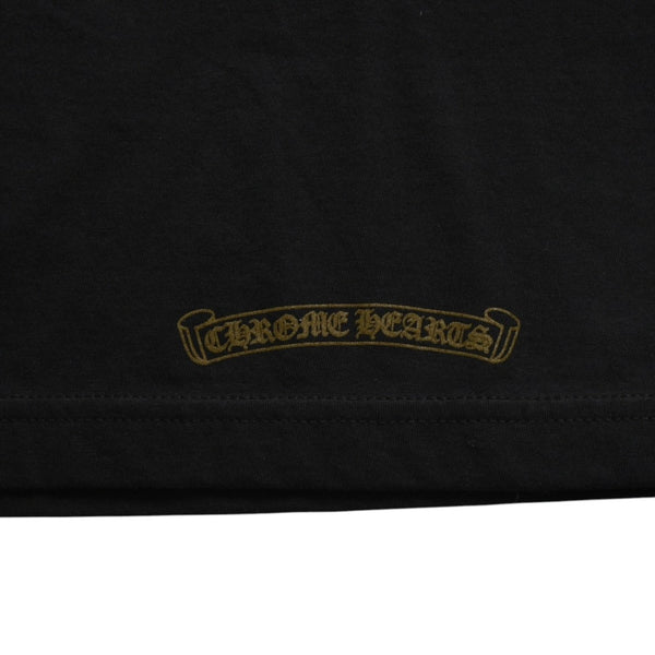 極美品 CHROME HEARTS クロムハーツ ネックロゴ 半袖Tシャツ サイズL スクロールラベルロゴ ブラック 新型 中古 4a009200