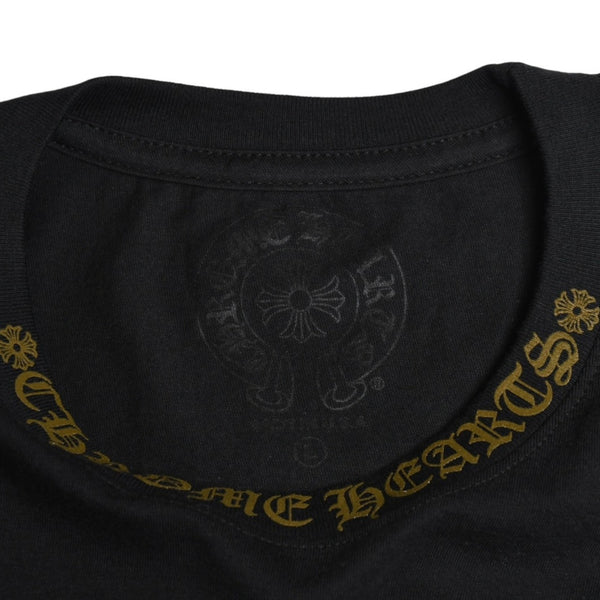 極美品 CHROME HEARTS クロムハーツ ネックロゴ 半袖Tシャツ サイズL スクロールラベルロゴ ブラック 新型 中古 4a009200
