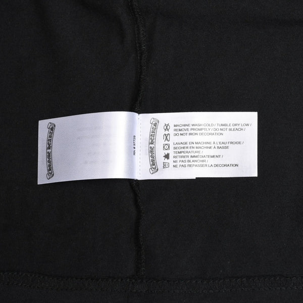 極美品 CHROME HEARTS クロムハーツ ネックロゴ 半袖Tシャツ サイズL スクロールラベルロゴ ブラック 新型 中古 4a009200