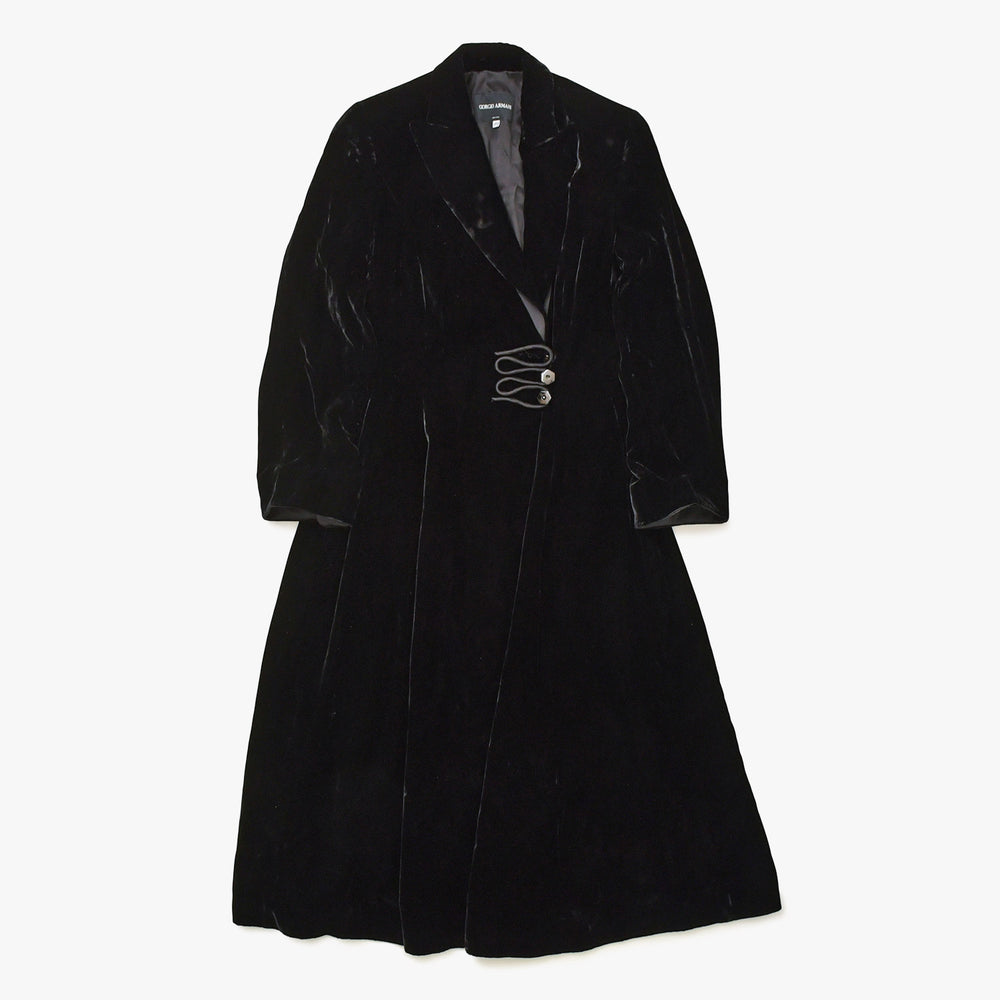 極美品 GIORGIO ARMANI ジョルジオアルマーニ ロングコート イタリア製 ベロア ブラック サイズ38 中古 4a008768