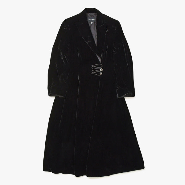 極美品 GIORGIO ARMANI ジョルジオアルマーニ ロングコート イタリア製 ベロア ブラック サイズ38 中古 4a008768