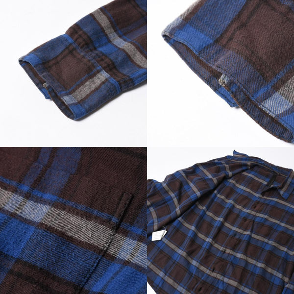 極美品 CHROME HEARTS クロムハーツ Y NOT CHプラス チェックシャツ 長袖シャツ レザー クロスパッチ クロスボール ブルー ブラウン サイズM 中古 4a008854