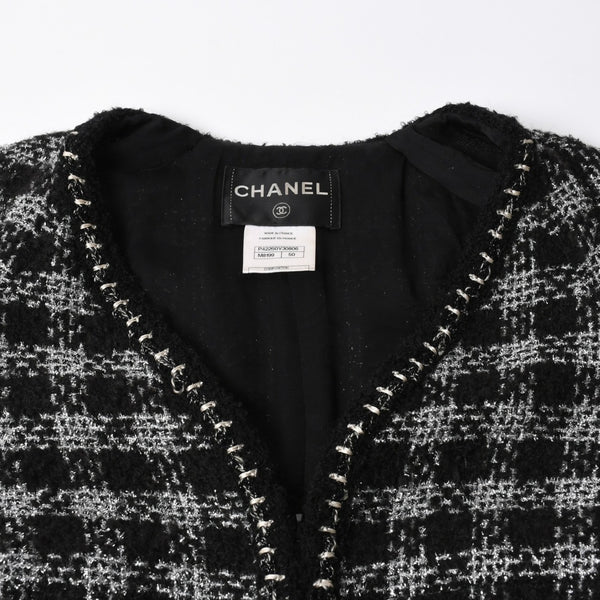 極美品 CHANEL シャネル ツイードジャケット ジャケット 11AW グリポワボタン ブラック シルバー P42260V30806 サイズ50 中古 4a008655