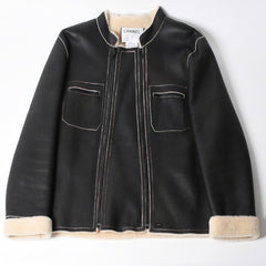 極美品 CHANEL シャネル ムートンジャケット ジャケット Shearling Jacket シアリングジャケット P24654V01741 サイズ50 グレー ブラック 中古 4a008724