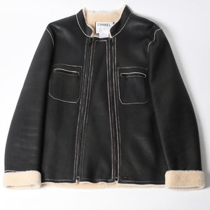 極美品 CHANEL シャネル ムートンジャケット ジャケット Shearling Jacket シアリングジャケット P24654V01741 サイズ50 グレー ブラック 中古 4a008724