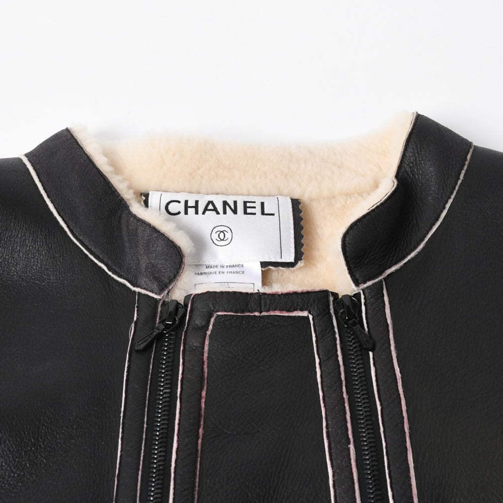 極美品 CHANEL シャネル ムートンジャケット ジャケット Shearling Jacket シアリングジャケット P24654V01741 サイズ50 グレー ブラック 中古 4a008724