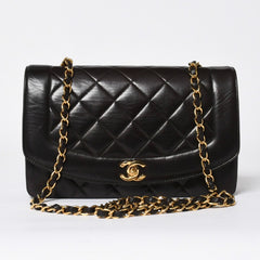 極美品 CHANEL シャネル ダイアナ 25 Sフラップ Sチェーンショルダーバッグ 2番台 ココマーク ラムスキン ブラック ゴールド金具 中古 4a008863