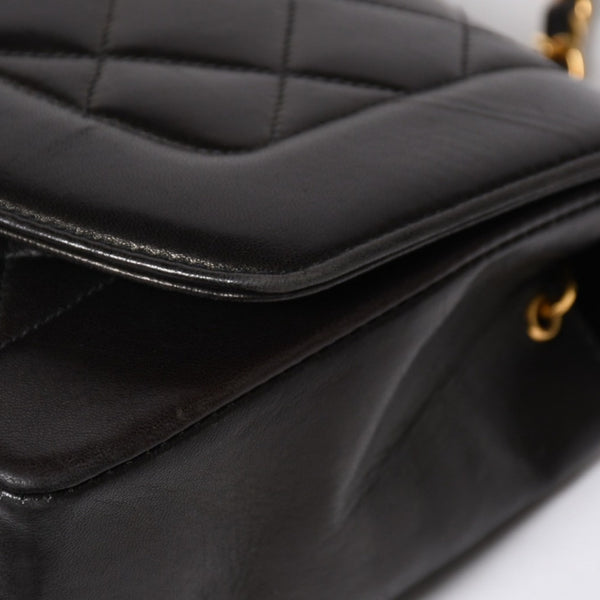 極美品 CHANEL シャネル ダイアナ 25 Sフラップ Sチェーンショルダーバッグ 2番台 ココマーク ラムスキン ブラック ゴールド金具 中古 4a008863