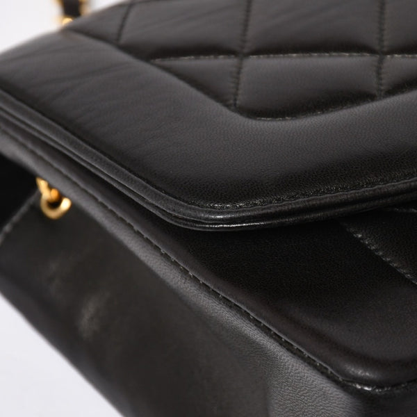 極美品 CHANEL シャネル ダイアナ 25 Sフラップ Sチェーンショルダーバッグ 2番台 ココマーク ラムスキン ブラック ゴールド金具 中古 4a008863